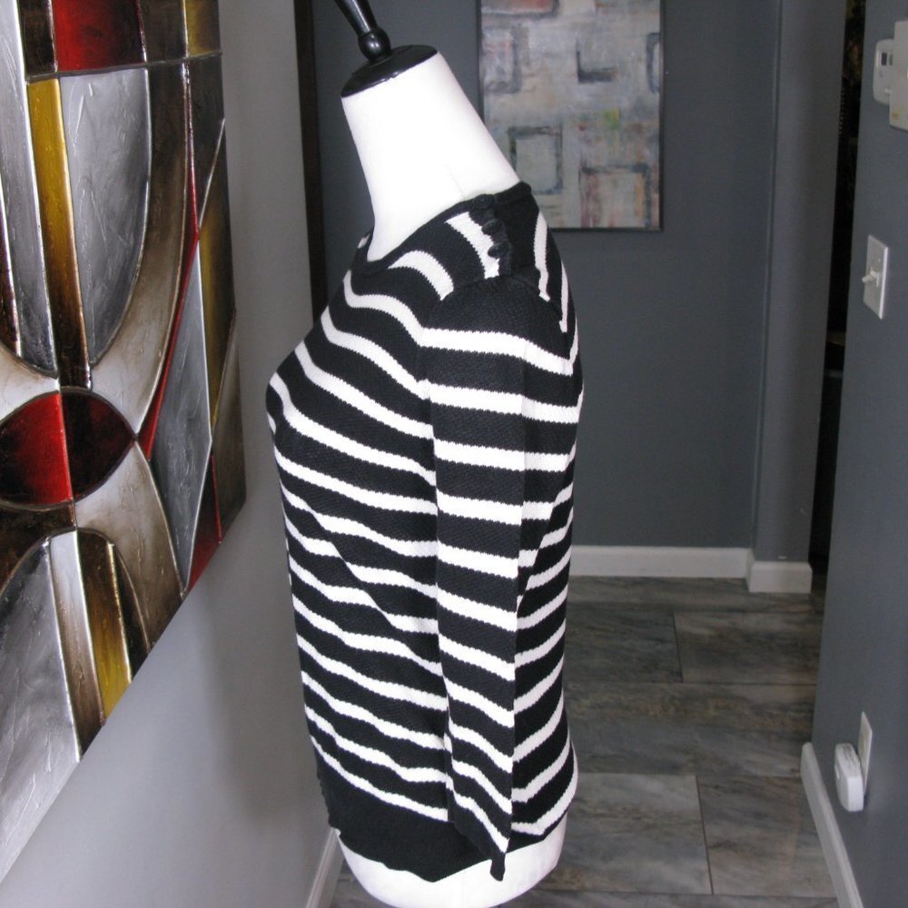 LAUREN Ralph Lauren Black/White Stripe Linen 3/4 Sleeve Top Size M - Picture 3 of 5